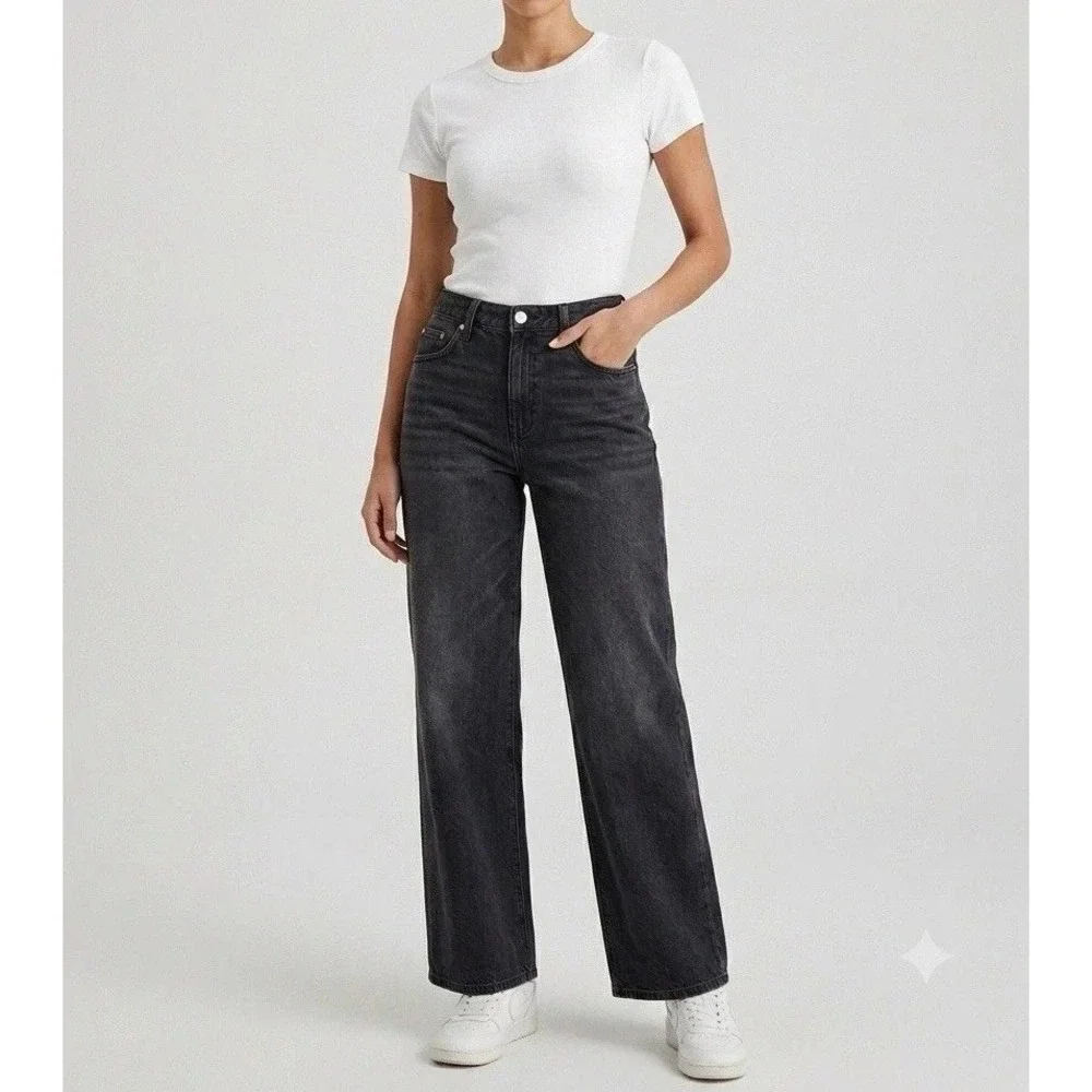 American Eagle Strigid Stovepipe Wide Leg Ankle Jeans Women 8 Black 90s Grunge